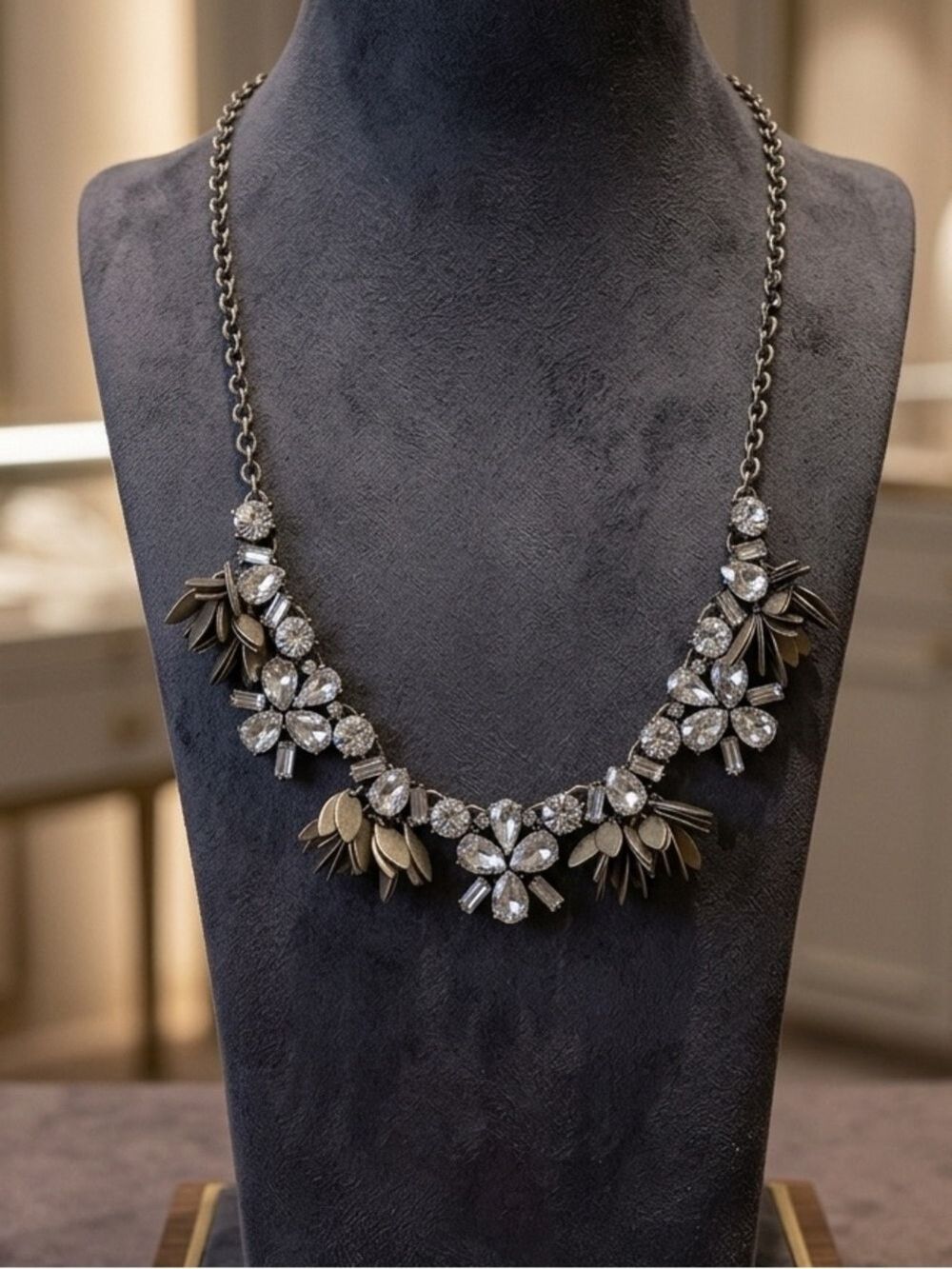 J.CREW Gold & Clear Crystal Statement Necklace 1835